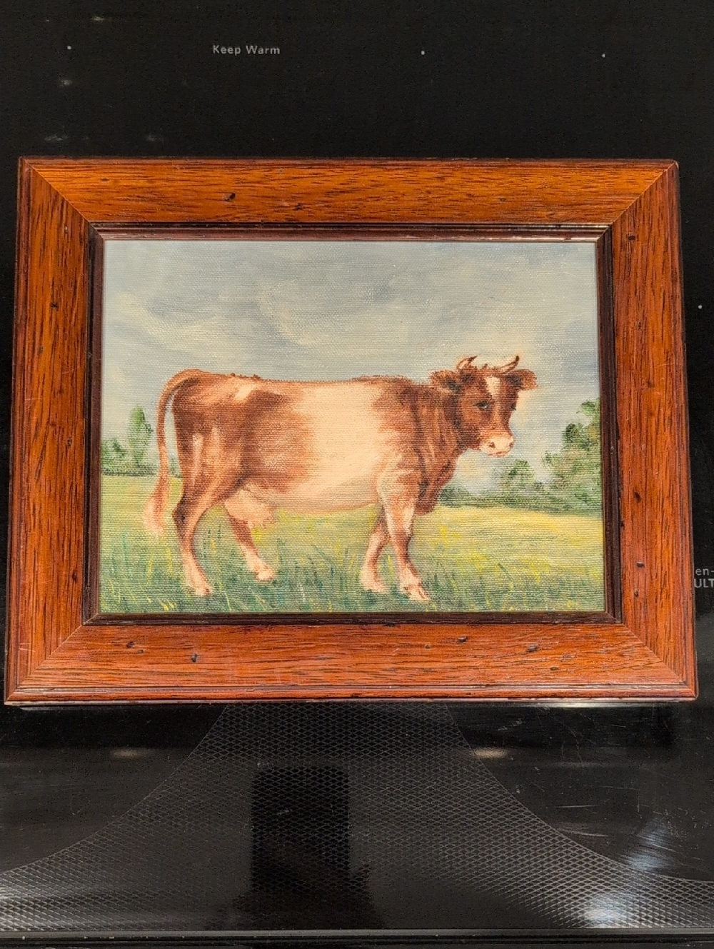 Framed Original Art Rustic Cow Wall Hanging Picture Vintage Farm Cottage Ranch